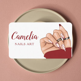 Moderne Red Nail Artist Salon Qr Code Business Car Visitenkarte