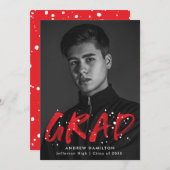 Moderne Red Paint Spritzer Foto Graduation Party Einladung (Vorne/Hinten)