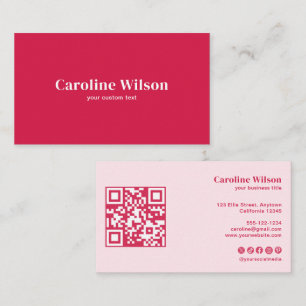 Moderne Red & Pink QR Code Social Media Girl Visitenkarte