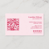 Moderne Red & Pink QR Code Social Media Girl Visitenkarte (Rückseite)