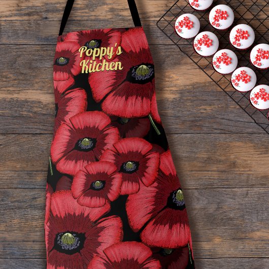 Moderne Red Poppy Muster Personalisiert Küche Schürze