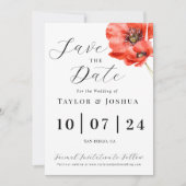 Moderne Red Poppy Wedding rettet das Datum | Flora Save The Date (Vorderseite)