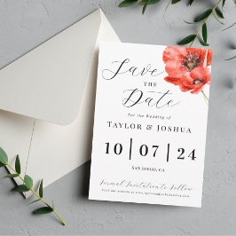 Moderne Red Poppy Wedding Save the Date Postcard Postkarte