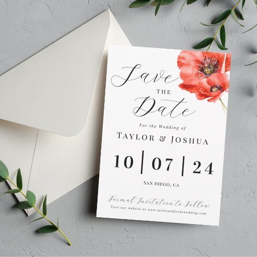 Moderne Red Poppy Wedding Save the Date Postcard Postkarte