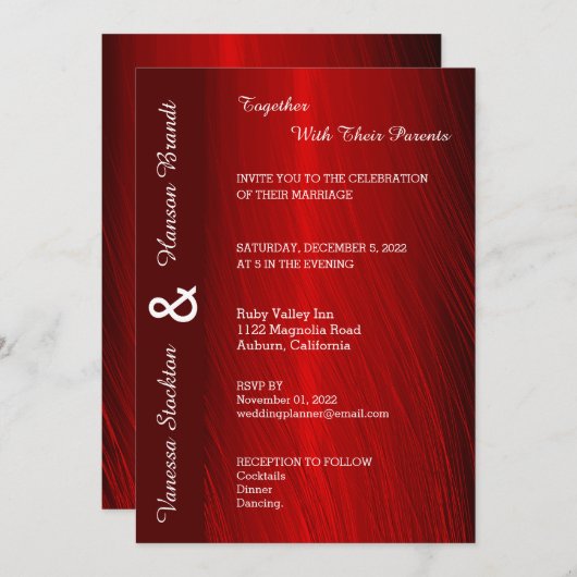 Moderne Red Satin Wedding Einladung (Vorne/Hinten)