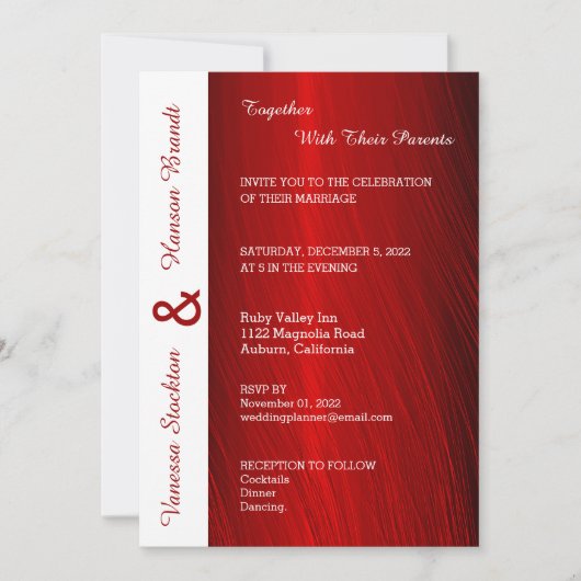 Moderne Red Satin Wedding Einladung (Vorderseite)