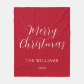 Moderne Red Script Familie Frohe Weihnachten Fleecedecke (Vorderseite)