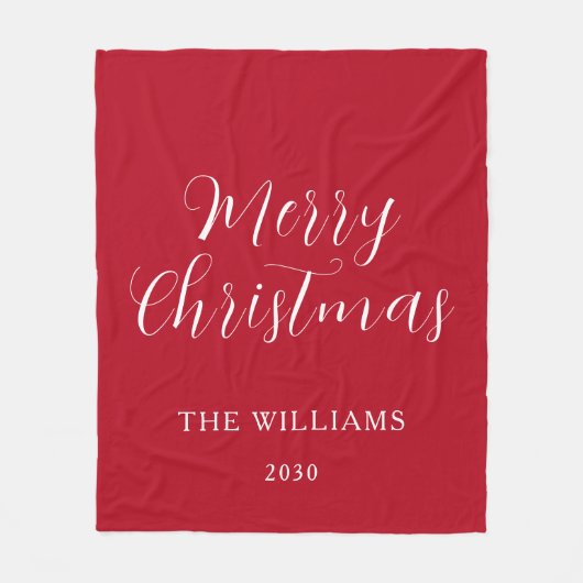 Moderne Red Script Familie Frohe Weihnachten Fleecedecke (Vorderseite)