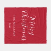 Moderne Red Script Familie Frohe Weihnachten Fleecedecke (Vorderseite (Horizontal))