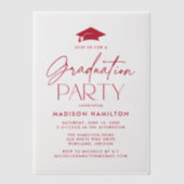 Moderne Red Script Graduation Party Pergament Einladungen (Vorderseite)