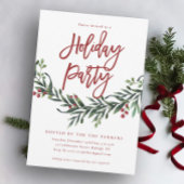 Moderne Red Script Greenery Holiday Party Einladung