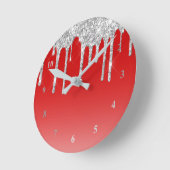 Moderne Red Silver Glitzer Tropfen Runde Wanduhr (Winkel)
