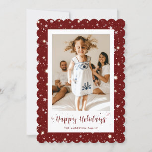Moderne Red Snow Stars Foto Happy Holidays Card Feiertagskarte