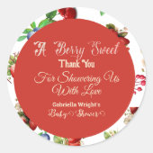 Moderne Red Strawberry Blue Berry Sweet Baby Dusch Runder Aufkleber (Vorderseite)