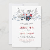 Moderne Red Stripes Navy Red Gray Floral Wedding | Einladung (Vorderseite)