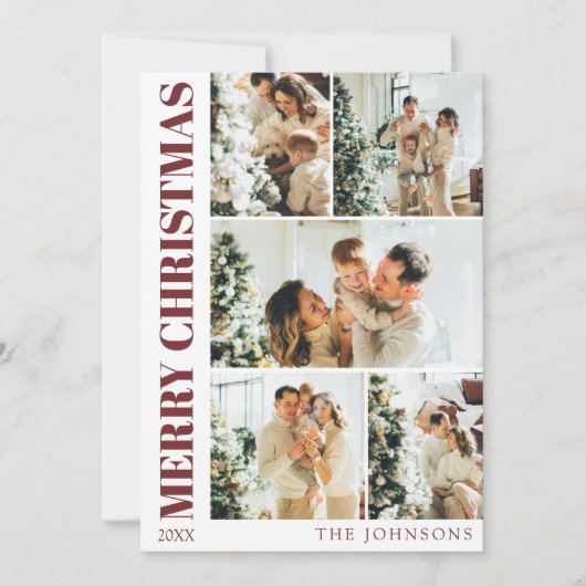 Moderne Red Stylish Family Weihnachtskarte Feiertagskarte (Vorderseite)