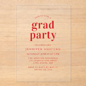 Moderne Red Trendy Graduation Party Acryleinladungen (Vorderseite)