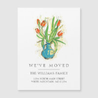 Moderne Red Tulips Blue Vase Floral Moving Magnet