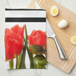 Moderne Red Tulips mit schwarzen Streifen Küchentu Geschirrtuch