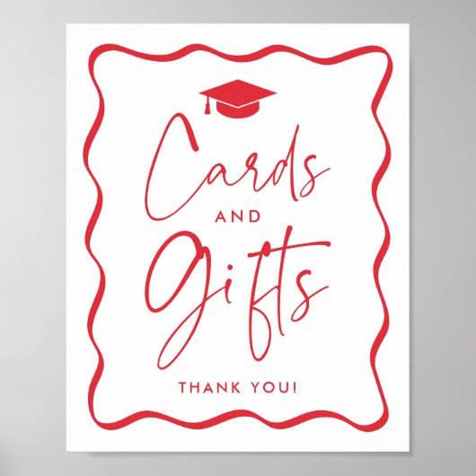 Moderne Red Wavy Abschluss Cards und Geschenke Poster (Vorne)