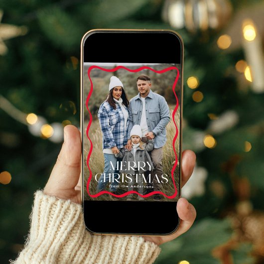 Moderne Red Wavy Frame Frohe Weihnachten 3 Foto