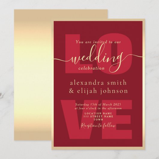 Moderne Red Wedding Reception Einladung (Vorne/Hinten)