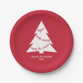 Moderne Red White Christmas Tree Name Holiday Part Pappteller (Vorderseite)