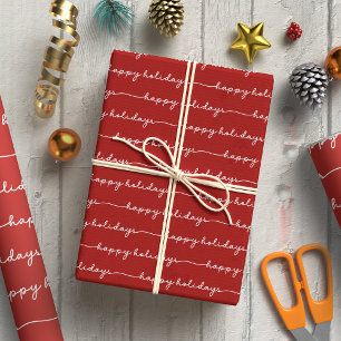 Moderne Red & White Script Happy Holidays Geschenkpapier