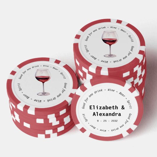 Moderne Red Wine Drink Voucher Hochzeit Pokerchips (Stapel)