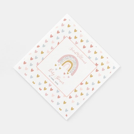 Moderne Regenbogen Babydusche Sprinkle Herz Serviette (Ecke)