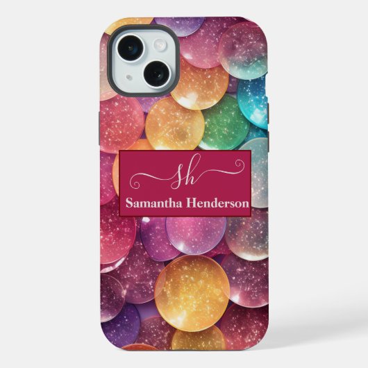 Moderne Regenbogen Glitter Monogramm Chic Custom iPhone Hülle (Rückseite)