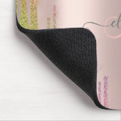 Moderne Regenbogen Glitter Roségold-Monogramm Mousepad (Ecke)