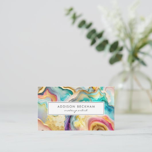 Moderne Regenbogen Gold Abstrakte Wasserfarbe Visitenkarte (Stehend Vorderseite)