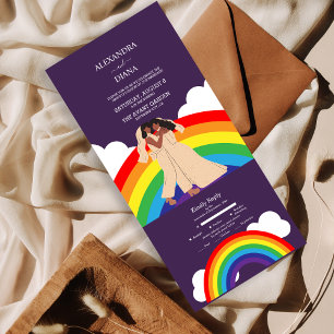 Moderne Regenbogen-Hochzeit zweier Bräute LGBTQ-Ho All In One Einladung