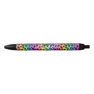 Moderne Regenbogen-Leoparden-Skin-Muster-Monogramm Kugelschreiber