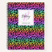 Moderne Regenbogen-Leoparden-Skin-Muster-Monogramm Notizblock (Vorderseite)