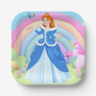Moderne Regenbogen- und Disney-Prinzessinnen-Gebur Pappteller