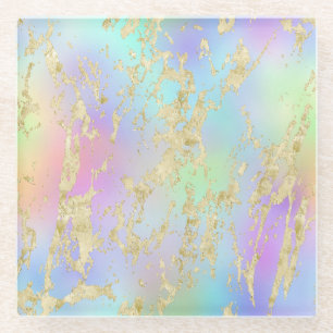 Moderne Regenbogen-Verlaufs- und Goldmarmor-Muster Glasuntersetzer