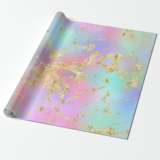 Moderne Regenbogen-Verlaufs- und Goldmarmor-Strukt Geschenkpapier (Ungerollt)