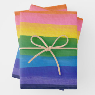 Moderne Regenbogen-Wasserfarben-Streifen Helle Frö Geschenkpapier Set