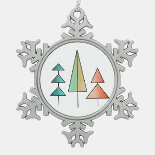 moderne Regenbogenbäume in Teal und Rosé Mitte des Schneeflocken Zinn-Ornament