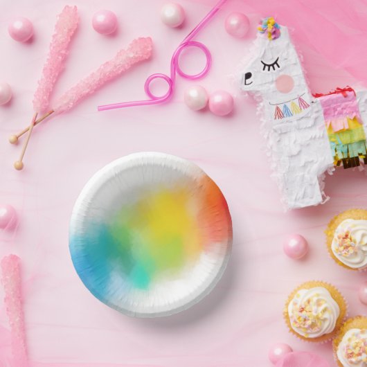 Moderne Regenbogenfarben Rosa Blau Lila Gelb Pappteller (Party)