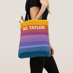 Moderne Regenbogenstreifen-Lehrergeschenk mit Name Tasche