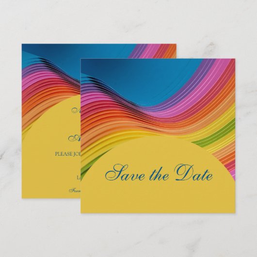 Moderne Regenbogenwelle Save the Date (Vorne/Hinten)