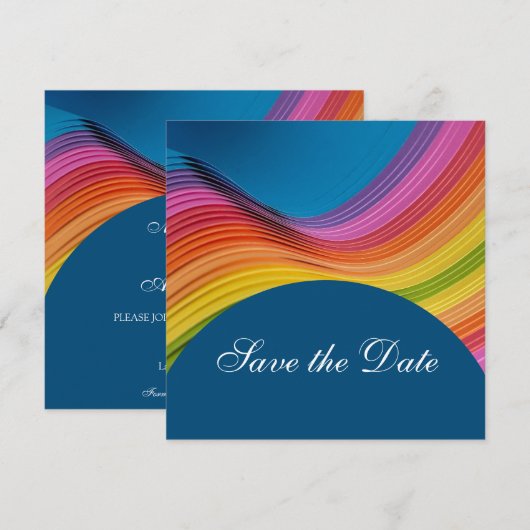 Moderne Regenbogenwelle Save the Date (Vorne/Hinten)