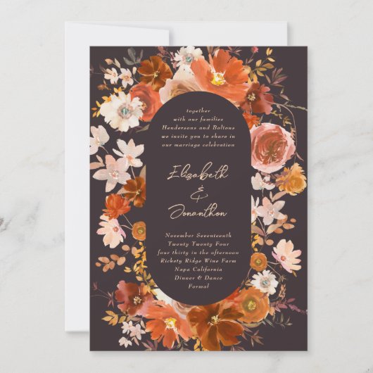 Moderne, reiche Kupfer florale botanische Wasserfa Einladung (Vorderseite)