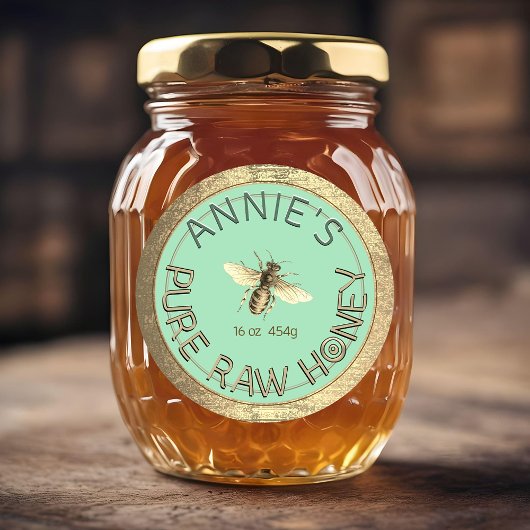 Moderne reine Honigbiene Gold Frame Blue Cyan Runder Aufkleber