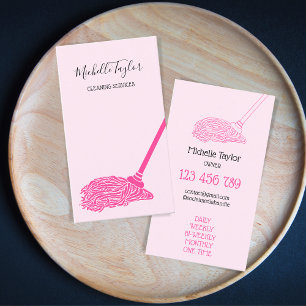 Moderne Reinigungsdienste für rosa Mop Visitenkarte