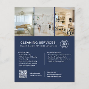 Moderne Reinigungsdienstleistungen Navy Blau QR Ge Flyer