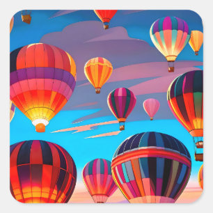 Moderne Reise Heißluftballon Himmel Festival Quadratischer Aufkleber